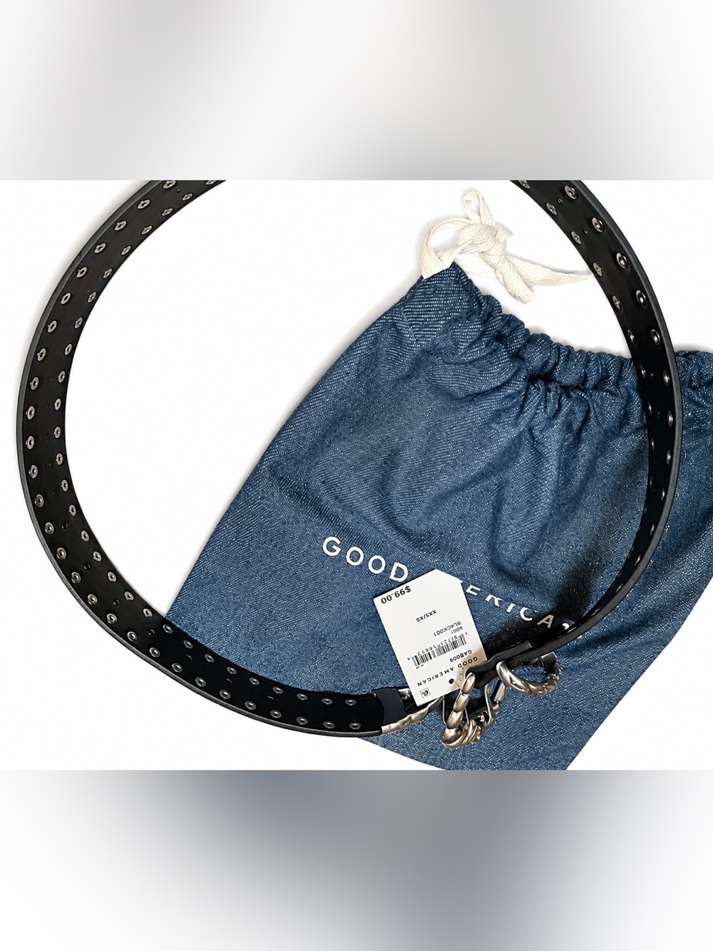 Good American Black Leather Studded Belt w/ Dust Bag BNWT XXS/XS Western - Picture 5 of 9
